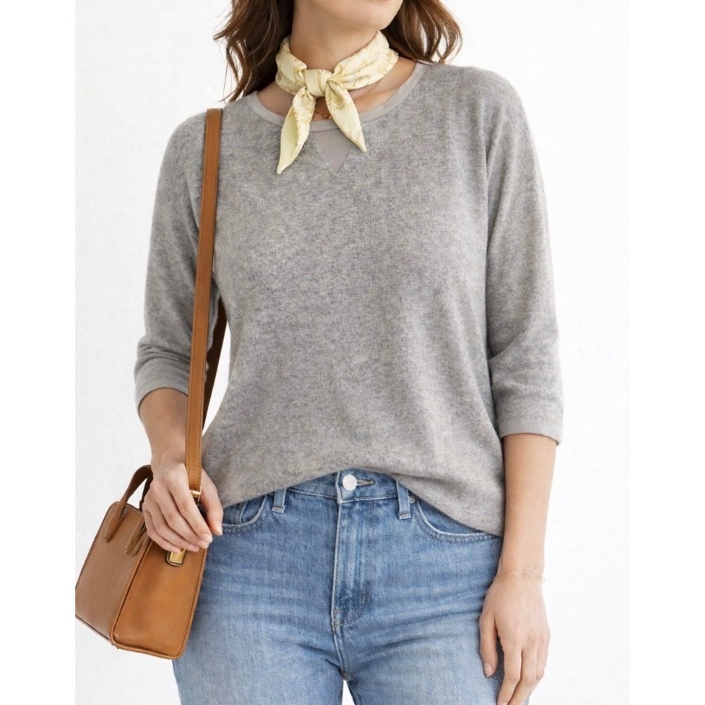 Tommy Bahama Wool Cashmere‎ Gray Lightweight Sweater Satin Trim LgShort sleeve